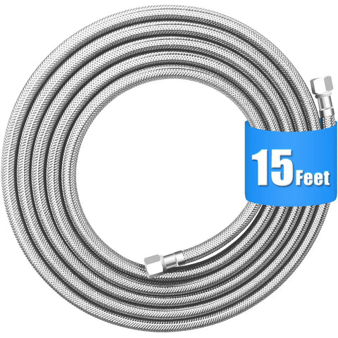 15 Ft Top Notch Premium Stainless Steel Braided Ice Maker Water Hose With Food Grade PEX Inner Tube Fridge Water Line