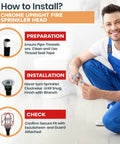 Step-by-step guide on installing Chrome Upright Fire Sprinkler Head with illustrations for preparation and fitting.