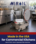 Heavy Duty Hand Cranked Deep Fryer Oil Filter Machine For 75 Pound Capacity in a commercial kitchen setting.