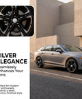 Slick Silver Wheel Hub Center Caps Featuring Snap In Tight Fit Abs Hub Covers For Cars Trucks And Suv Universal Scratch Resistant Rim Exterior Kits on sleek car.