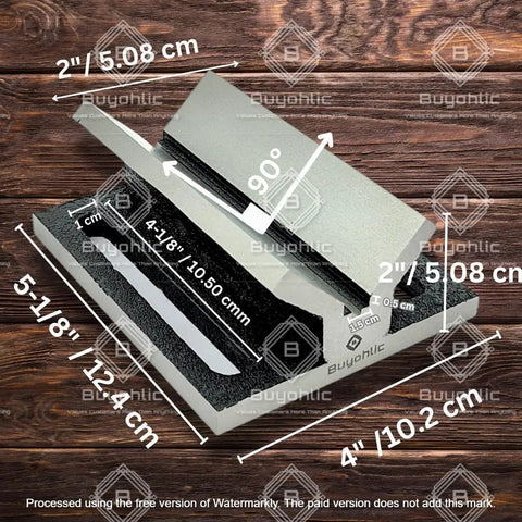 Boss Level SGI V Block Jig Fixture For Center Drilling Round Workpieces Up To Two Inch Capacity Built Tough From Solid Iron with measurements.