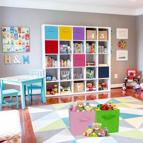 Room with Eight Pack 11 Inch Rainbow Cube Storage Bins for Playroom Kids Room Nursery Closet Organization Durable Fabric Bins