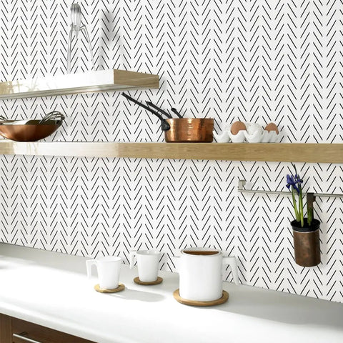 Black And White Peel And Stick Wallpaper Herringbone Geometric Self Adhesive Backsplash For Bathrooms And Walls Dope Look