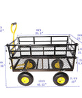 Four-Wheeled Trailer With Double-Deck Detachable Side For Farm And Warehouse Use Steel Heavy-Duty Cart With Yellow Wheels