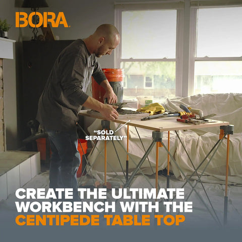 Person using Centipede 30 Inch Folding Work Table Set No Assembly With 9 Struts Collapsible Frame 3500 Lb Capacity