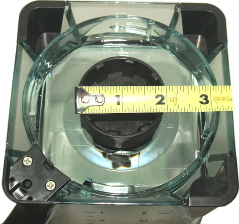 Top view of 72oz XL Blender Pitcher Replacement with Updated Pour Spout For Mega And Supra Series showing measurement