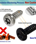 Comparison of black stainless steel and galvanized iron screws with focus on oxidation blackening process for anti-rust.