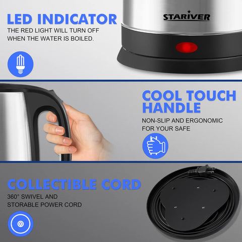 Image showing features of Two And A Half Liter Electric Kettle For Big Family Use With Fast Boil Stainless Steel BPA Free Water Heater 2.5L