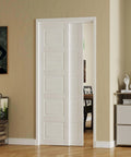 Five Panel Sliding Closet Door Kit With Track And Floor Guide No Fuss Install For 60 By 80 Inch Openings White MDF Doors With Smooth Glide