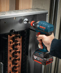 Person using Impact Tough Phillips 3 Power Bits Set, 10 Pack, 2 Inch Length for high torque screwing with drill.