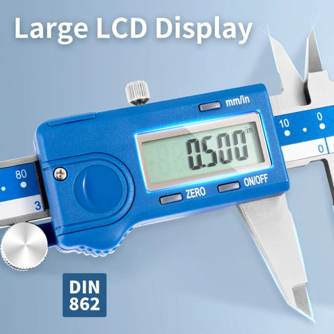 Left-Handed Digital Caliper With Large LCD Screen, Stainless Steel Body, Dual Reading In Inches And Millimeters, Measuring Range 0 to 12 Inches and 0 to 300 Millimeters