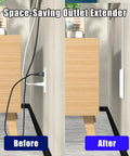 Before and after comparison of Hassle Free 3 Foot Flat Plug Extension Cord Power Strip With Three Upward Outlets.