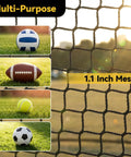 Backyard Baseball Batting Cage 22 Ft Portable With Heavy Duty Net Durable 4 Layer Polyester Ideal Softball And Baseball Training Easy Setup Superior Ball Stopping Power Includes Complimentary Handbag, showcasing 1.1 inch mesh with various sports balls