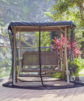 Three Person Patio Swing Mosquito Netting With Zipper Opening Waterproof Roof Tent And Polyester Mesh Screen Rectangle Netting Curtain for outdoor lounging.