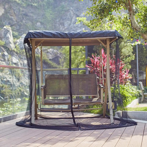 Three Person Patio Swing Mosquito Netting With Zipper Opening Waterproof Roof Tent And Polyester Mesh Screen Rectangle Netting Curtain for outdoor lounging.