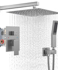 10 Inch Rain Shower Head System With Handheld Spray, High Pressure Wall Mounted Brushed Nickel Shower Valve Set, Thermostatic Control