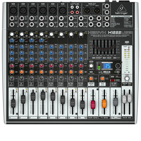 XenYX X1222USB Premium Sixteen-Input Two-By-Two Bus Mixer with boutique-quality mic preamps, four pro-grade compressors.