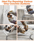 Tough As Nails Concrete Crack Filler And Waterproof Sealer For Driveways Patios And Garage Floors applied on crack in gray concrete.