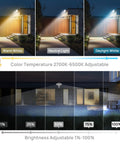 Smart Outdoor Motion Security Light 30W With WiFi App Control showing adjustable LED light color and brightness levels.