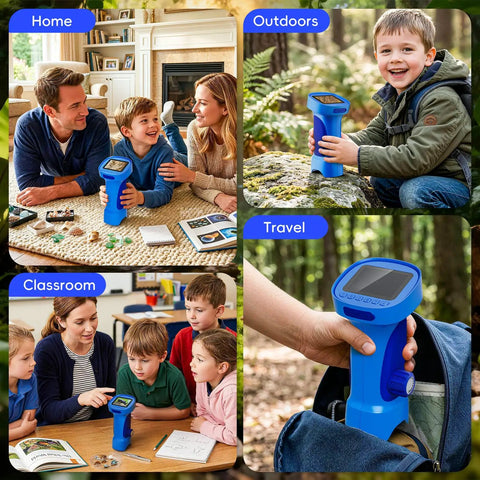 Kids 1000X Handheld Digital Microscope With 2.4 Inch HD Screen And 2MP Lens Portable Pocket Science Toy For STEM Fun And Nature Exploration Perfect Gift For Ages 3 To 12 Boys And Girls, blue handheld digital microscope in home, outdoors, classroom and travel use