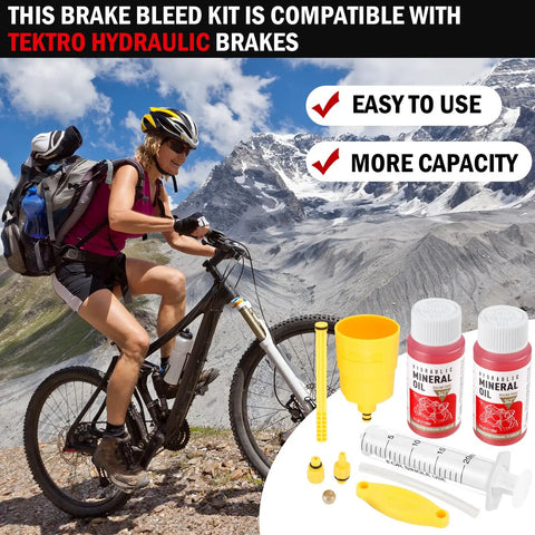 TEKTRO Hydraulic Brake Bleed Kit For Bicycle Disc Brakes With Mineral Oil 120ml All In One Bleed System For Pro Grade Fluid Syringe Fittings And Step By Step Guide For Easy DIY Bike Maintenance