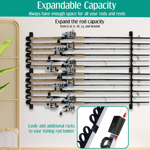 Holds Up To Six Fishing Rods And Reels In A Sturdy Wall Mount Rod Holder For Garage Organization, Vertical And Horizontal Rack