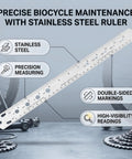 Top Shelf Stainless Steel Bike Spoke Length Gauge And Nipple Size Ruler For Cotter Pins And Bearings Dead On 360Mm Double Sided workshop measuring tool displaying precision measurements.