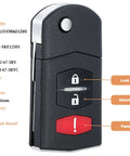 Front view of Flip Remote Key Fob Shell Replacement for Mazda 2 3 5 CX7 CX9 2006 2015 with labeled 3 buttons