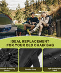 Couple at campsite with Tough Folding Chair Carry Bag For Camp Chairs Fits Most Standard Portable Lawn Chairs visible