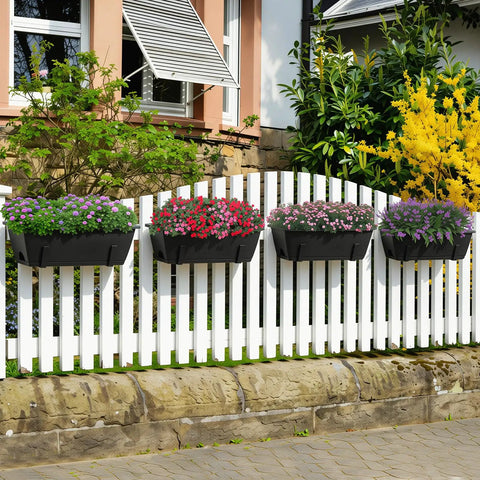 Six Pack Deck Railing Planter Boxes With Adjustable Brackets In Black For Flowers Herbs And Strawberries, Window Box Planters for Fence