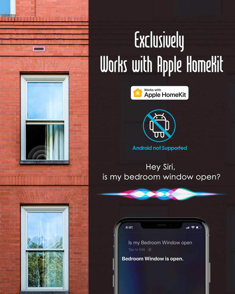 Smart Door Alarm System With Magnetic Window Locks And Wireless Doorbell Chime Contact Sensor No Hub Required For A Smooth HomeKit Ready Setup shown with Apple HomeKit compatibility on building exterior and smartphone.