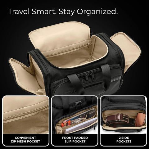 Open view of Underseat Duffle Bag for Travel Lightweight Carry On Personal Item That Fits Under Airplane Seat with inner compartments