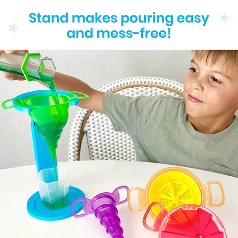 Child using Starter Science Funnels Set For Kids Hands On Science Lab Equipment Sand Sifter And Water Table Toys Sensory