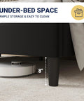 Queen Size Velvet Upholstered Bed Frame With Tall Wingback Headboard And Channel Quilting Modern Retro Bedroom Furniture In Black showing 8" under-bed space.