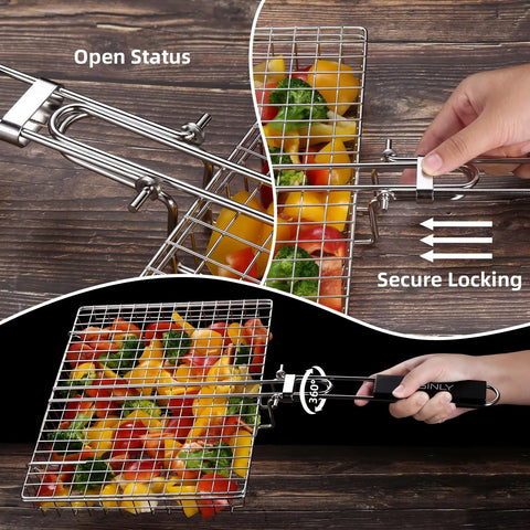 Stainless Steel Grill Basket For Outdoor Barbecuing With Removable Handle Built For Chicken Fish And Veggies Grilling On The Go