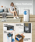 Windowless Portable Air Conditioner For Any Room, 26.1-Inch Evaporative Cooler No Window Needed, 3 Speeds, 4 Modes, shown with features