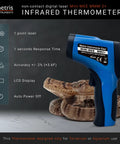 Digital Infrared Thermometer Gun With 12 To 1 Distance To Spot Ratio Laser Aiming For Aquarium Terrarium Reptile Snake Enclosures And Automotive Use Lightweight Handheld Temp Tool With Fast Accurate Surface Readings, blue handheld unit next to snake