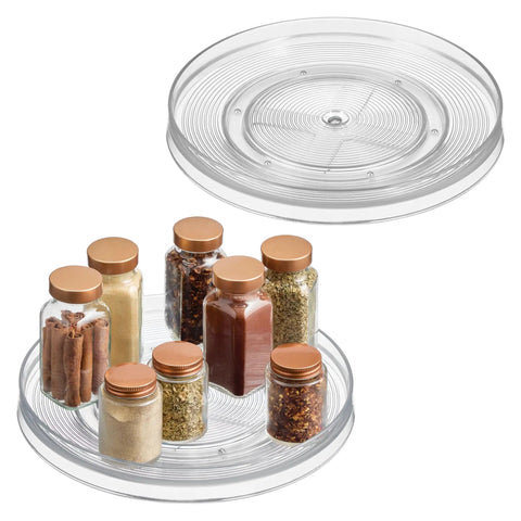 11 Inch Round Lazy Susan Organizer For Kitchen And Pantry Storage Set Of 2 Clear Smooth Rotating Turntables with jars