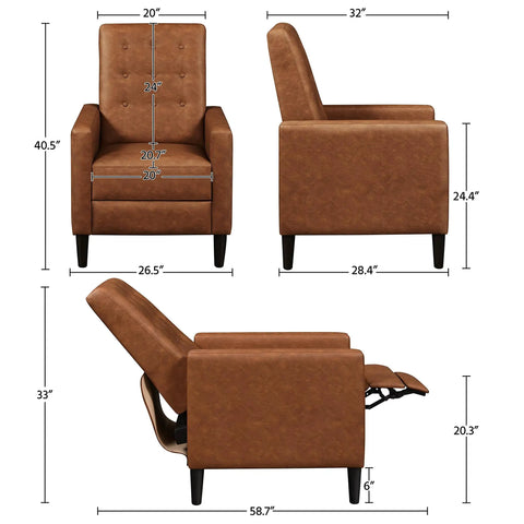 Dimensions of Cozy Faux Leather Recliner Sofa With Adjustable Back And Footrest Soft Plush Tufted Upholstery