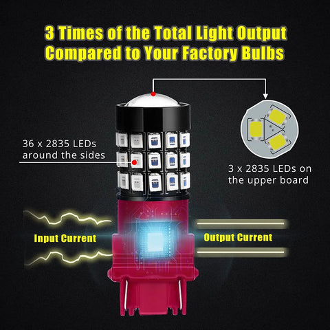 Diagram of Red 3156 3157 LED Turn Signal Bulbs For T25 Set Of 2 Hella Bright Back Up Reverse Brake Tail Lights With 39 2835 SMD Chips