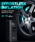 Portable Tire Inflator Air Compressor With 7500mAh Battery, 150 PSI Cordless Pump near car tire display
