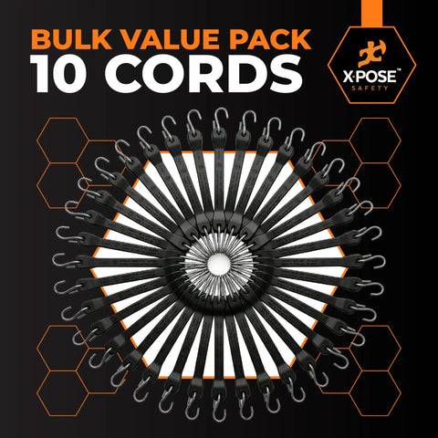 Beefy Heavy Duty Rubber Bungee Cords With Hooks 10 Pack 15 Inches Long 23 Inches Max Stretch Black Tie Down Straps in spiral display