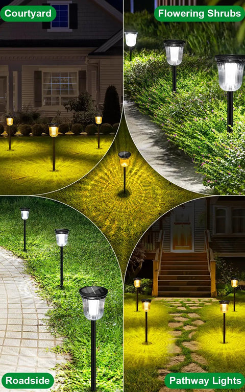 4 Pack Bright Solar Path Lights Outdoor IP65 Waterproof for landscape, courtyard, flowering shrubs, and pathways at night