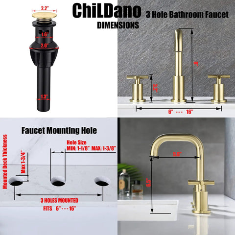 8 Inch Widespread Brushed Gold Bathroom Faucet With Two Handles For 3 Hole Sink Brass Construction With Pop Up Drain Included Tarnish Resistant Finish Easy Clean Modern 3 Hole Deck Mount Design