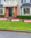 Estate Sale Signs Kit With Double Sided Arrows And Metal Stakes Includes Large And Small Signs Neon Fluorescent Pricing Stickers And SelfAdhesive Labels Go-To Yard Sale Directional Signage For Quick Customer Traffic, red arrow signs on stakes in front yard