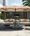 13Ft Outdoor Patio Umbrella With Double Sided Fade Resistant Canopy Beige Shade For Deck Backyard Or Market Use Large Table Umbrella To Cover 2 To 6 Seats Sturdy 38Mm Aluminum Pole No Base Included over modern patio furniture