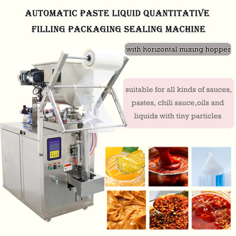 Zero Hassle Automatic Filling And Packaging Sealer With Horizontal Mixing Hopper 30 To 300 ML Stainless Steel machine for sauces and pastes.