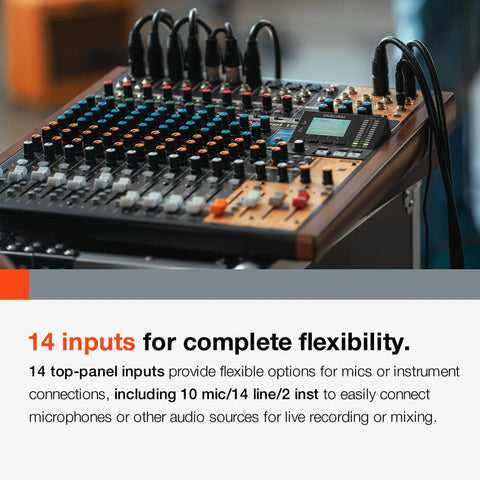 Close-up of All In One 16 Track Studio Recorder And Mixer With USB Audio Interface And SD Card Recording Capabilities 16 In 14 Out