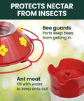 Glass Hummingbird Feeder For Outdoors Hanging, 30 Oz Nectar Capacity, Ant And Bee Guarded Red Bird Feeder, Easy Fill Wide Mouth Bottle