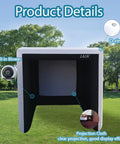 Inflatable Golf Simulator Tent Enclosure For Indoor Outdoor Practice with screen, blower, and D-ring attachment in grassy area.